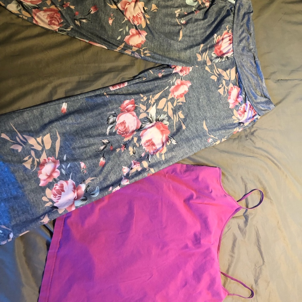 XXl set lounge pink tank flowy pants tall cute